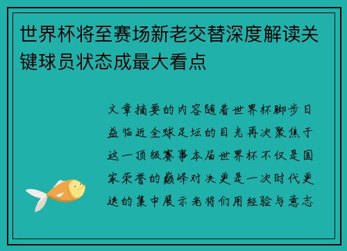 世界杯将至赛场新老交替深度解读关键球员状态成最大看点